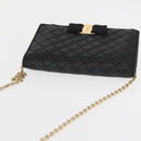 Salvatore Ferragamo Chain Wallet Shoulder Bag Leather Black Gold Auth BA9798-6