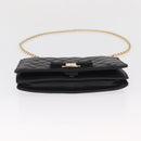 Salvatore Ferragamo Chain Wallet Shoulder Bag Leather Black Gold Auth BA9798-9