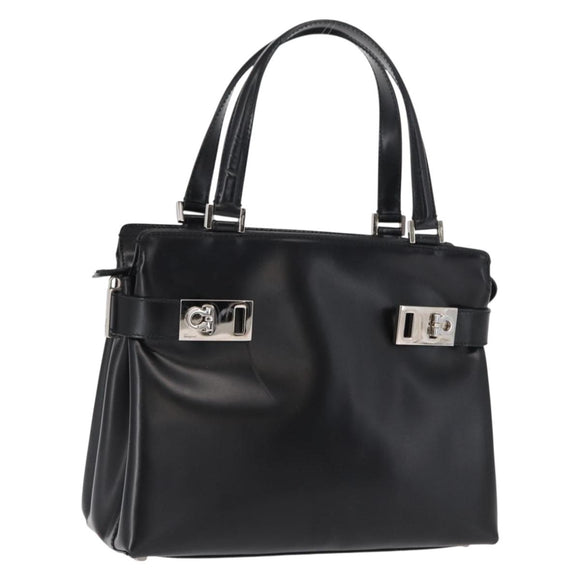 Salvatore Ferragamo Hand Bag Leather Black Silver Auth BA9799