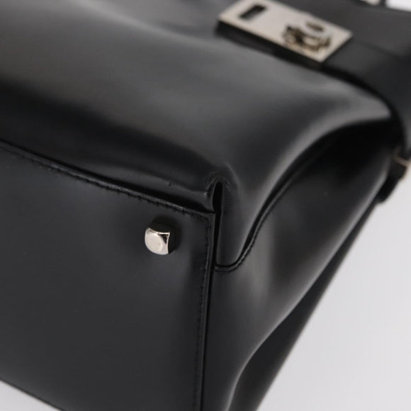 Salvatore Ferragamo Hand Bag Leather Black Silver Auth BA9799