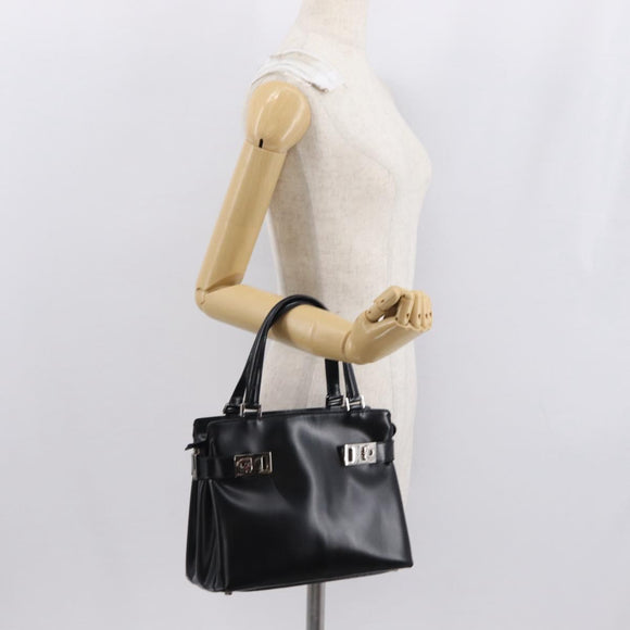Salvatore Ferragamo Hand Bag Leather Black Silver Auth BA9799