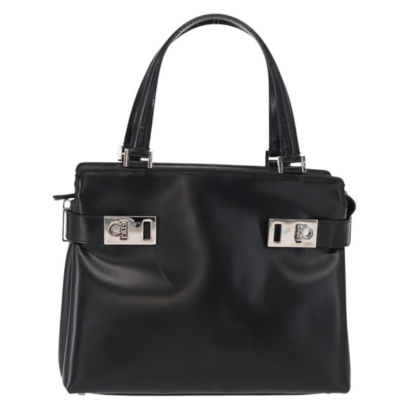 Salvatore Ferragamo Hand Bag Leather Black Silver Auth BA9799