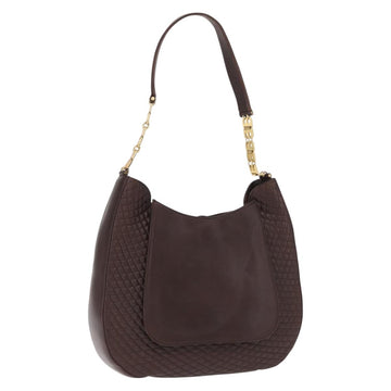 BALLY Shoulder Bag Leather Brown Gold Auth BA9800
