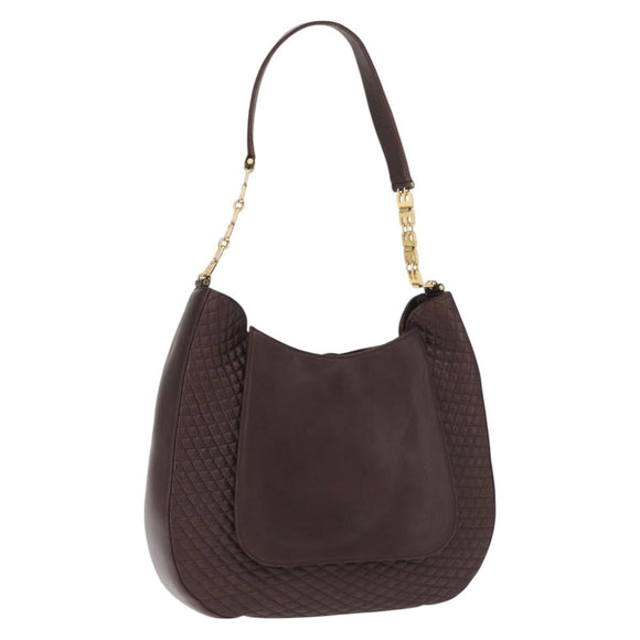 BALLY Shoulder Bag Leather Brown Gold Auth BA9800