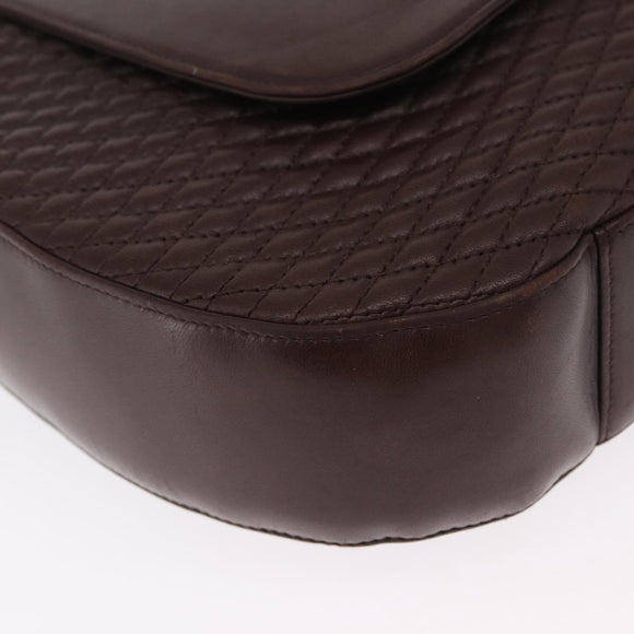 BALLY Shoulder Bag Leather Brown Gold Auth BA9800