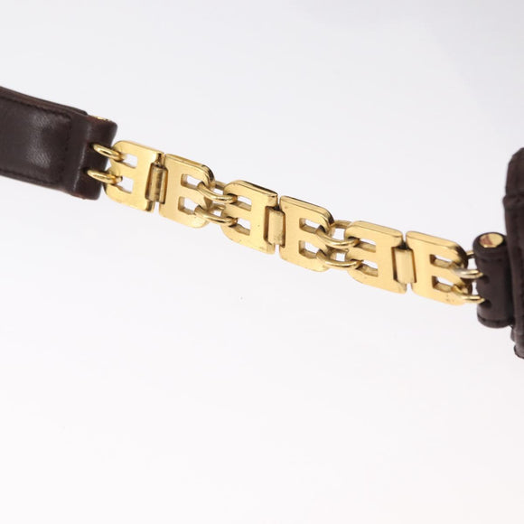 BALLY Shoulder Bag Leather Brown Gold Auth BA9800