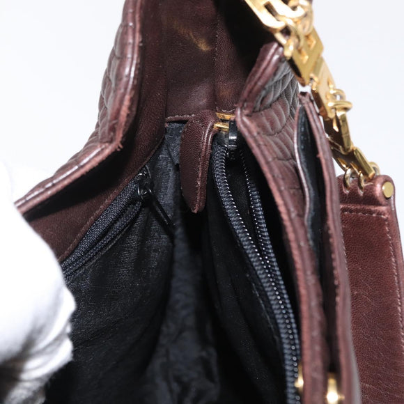 BALLY Shoulder Bag Leather Brown Gold Auth BA9800