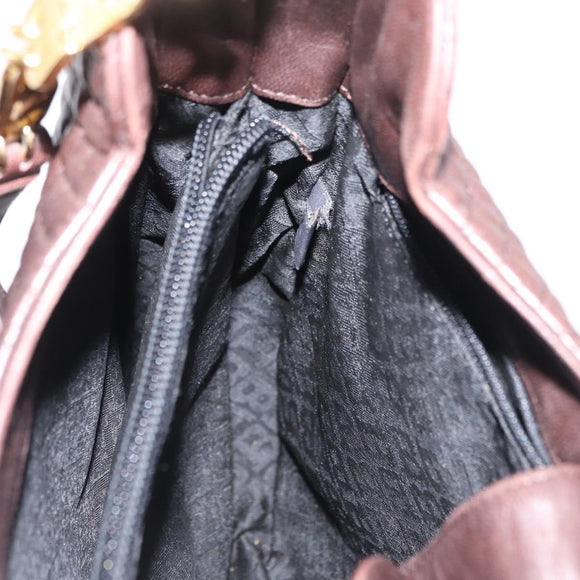 BALLY Shoulder Bag Leather Brown Gold Auth BA9800