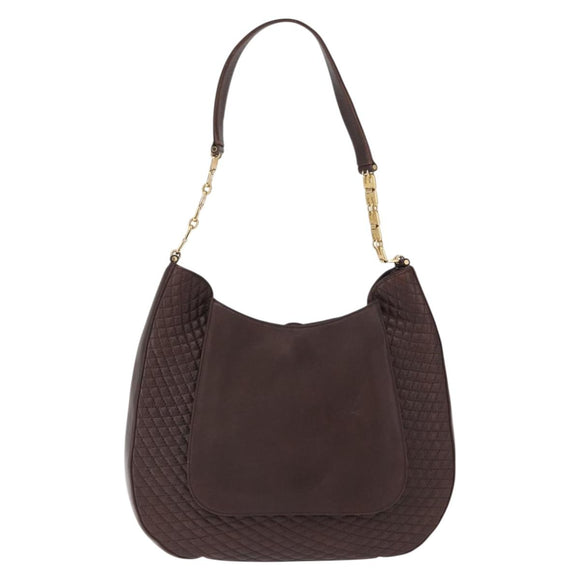 BALLY Shoulder Bag Leather Brown Gold Auth BA9800