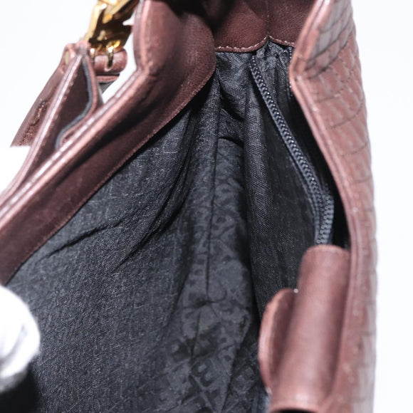 BALLY Shoulder Bag Leather Brown Gold Auth BA9800