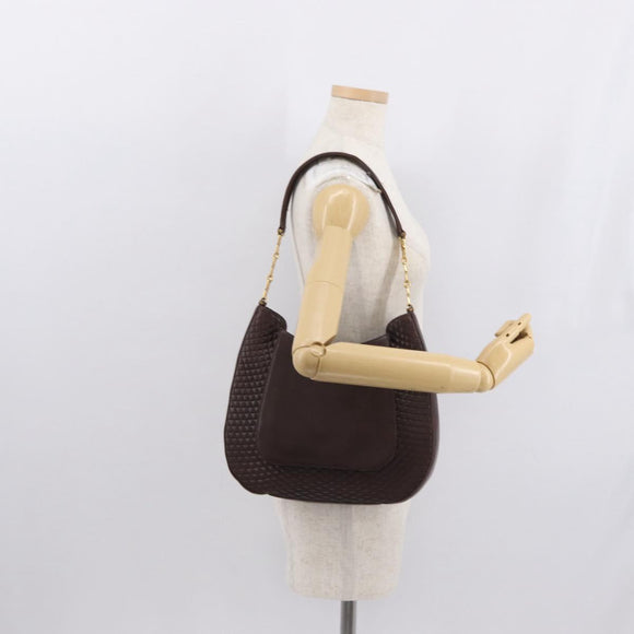 BALLY Shoulder Bag Leather Brown Gold Auth BA9800