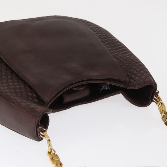 BALLY Shoulder Bag Leather Brown Gold Auth BA9800