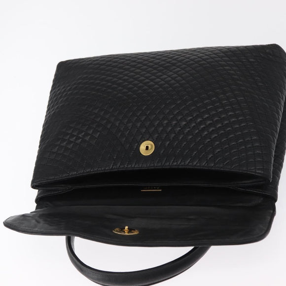 BALLY Hand Bag Leather Black Gold Auth BA9801