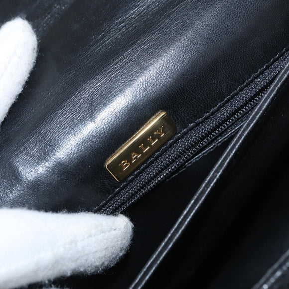 BALLY Hand Bag Leather Black Gold Auth BA9801