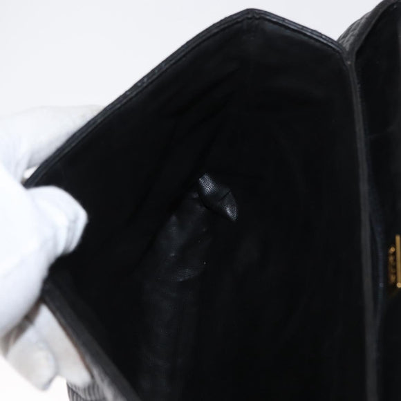 BALLY Hand Bag Leather Black Gold Auth BA9801