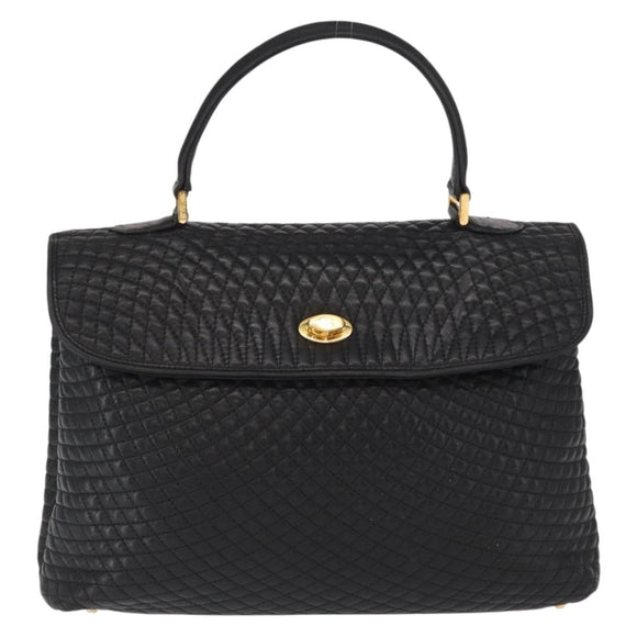 BALLY Hand Bag Leather Black Gold Auth BA9801