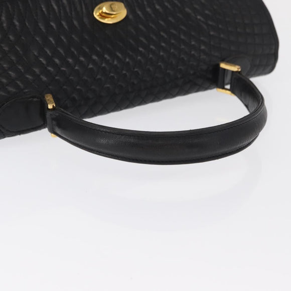 BALLY Hand Bag Leather Black Gold Auth BA9801