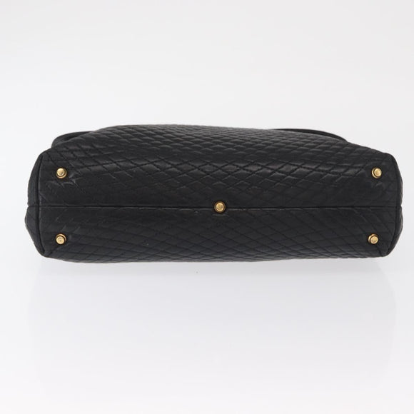 BALLY Hand Bag Leather Black Gold Auth BA9801