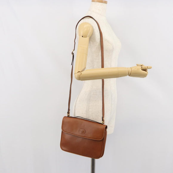 BALLY Shoulder Bag Leather Brown Gold Auth BA9802