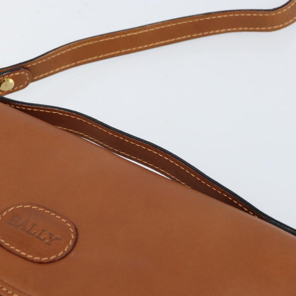 BALLY Shoulder Bag Leather Brown Gold Auth BA9802