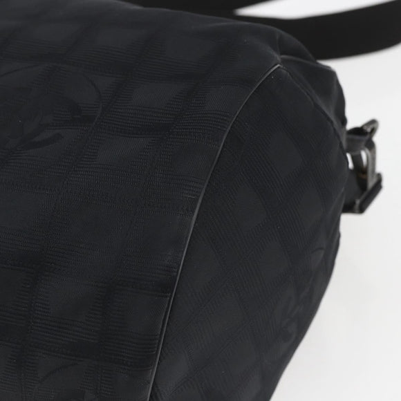 CHANEL New Travel Line Boston Bag Nylon Black CC Auth BA9803