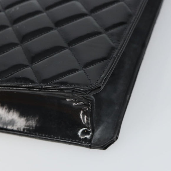 CHANEL Matelasse Hand Bag Patent leather Black Gold CC Auth BA9804