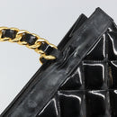 CHANEL Matelasse Hand Bag Patent leather Black Gold CC Auth BA9804-15
