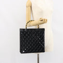 CHANEL Matelasse Hand Bag Patent leather Black Gold CC Auth BA9804-26