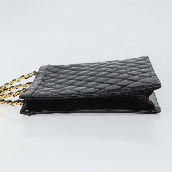 CHANEL Matelasse Hand Bag Patent leather Black Gold CC Auth BA9804