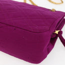 CHANEL Matelasse Chain Shoulder Bag Cotton Purple Gold CC Auth BA9805-9