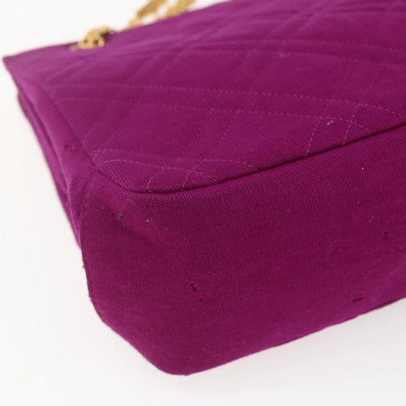 CHANEL Matelasse Chain Shoulder Bag Cotton Purple Gold CC Auth BA9805
