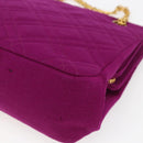 CHANEL Matelasse Chain Shoulder Bag Cotton Purple Gold CC Auth BA9805-15