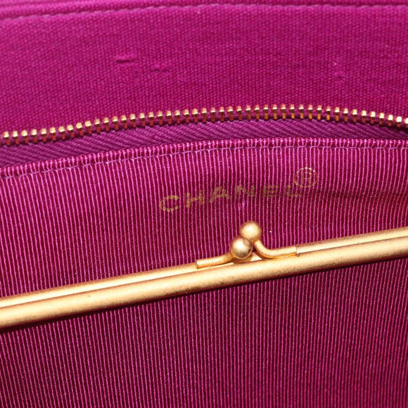 CHANEL Matelasse Chain Shoulder Bag Cotton Purple Gold CC Auth BA9805