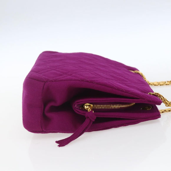 CHANEL Matelasse Chain Shoulder Bag Cotton Purple Gold CC Auth BA9805