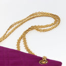 CHANEL Matelasse Chain Shoulder Bag Cotton Purple Gold CC Auth BA9805-8