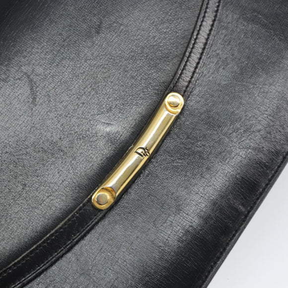 Christian Dior Shoulder Bag Leather Black Gold Auth BA9807