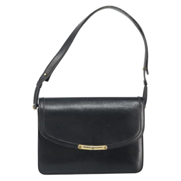 Christian Dior Shoulder Bag Leather Black Gold Auth BA9807