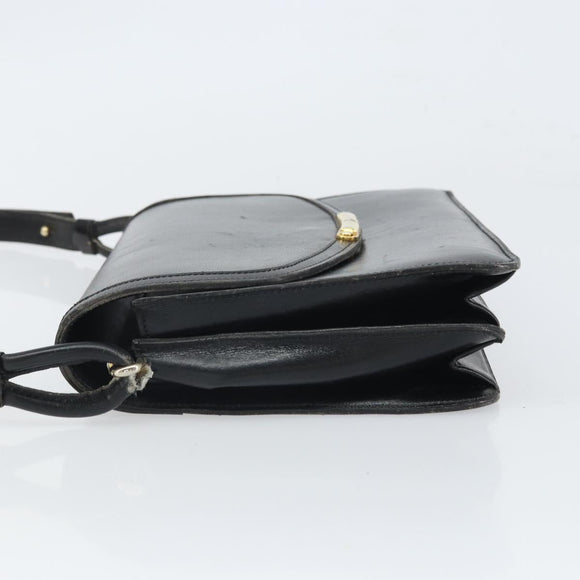 Christian Dior Shoulder Bag Leather Black Gold Auth BA9807