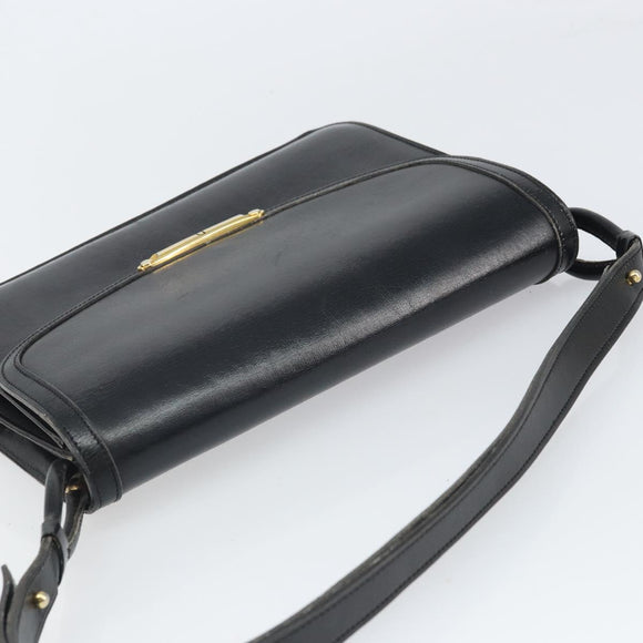 Christian Dior Shoulder Bag Leather Black Gold Auth BA9807