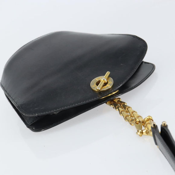 CELINE Shoulder Bag Leather Black Gold Auth BA9825
