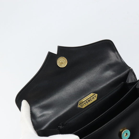 GIVENCHY Hand Bag Leather Black Gold Auth BA9826