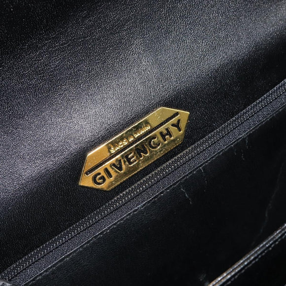 GIVENCHY Hand Bag Leather Black Gold Auth BA9826