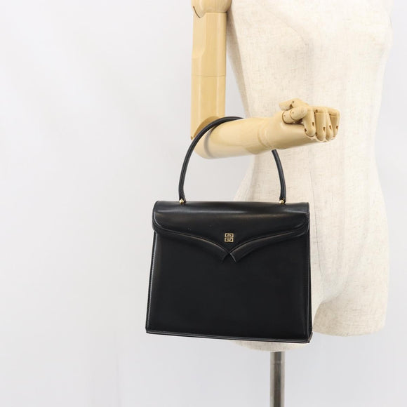 GIVENCHY Hand Bag Leather Black Gold Auth BA9826