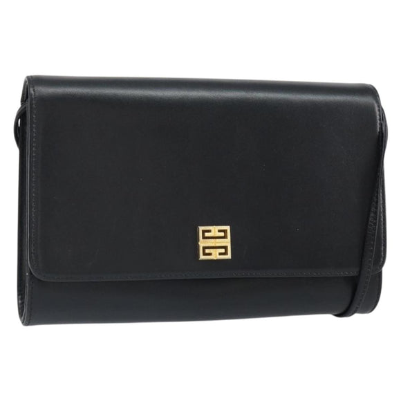 GIVENCHY Shoulder Bag Leather Black Gold Auth BA9827