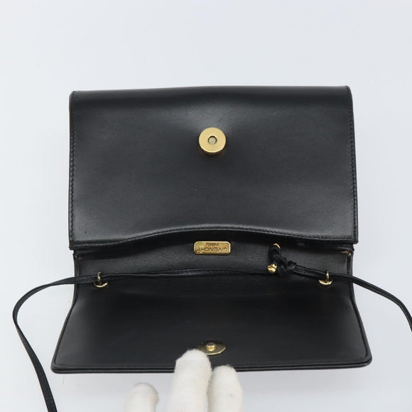 GIVENCHY Shoulder Bag Leather Black Gold Auth BA9827