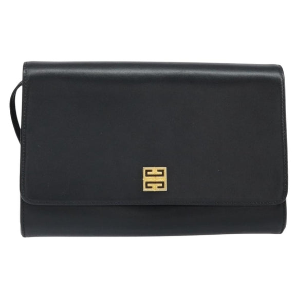 GIVENCHY Shoulder Bag Leather Black Gold Auth BA9827