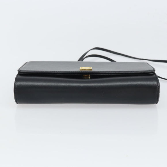 GIVENCHY Shoulder Bag Leather Black Gold Auth BA9827