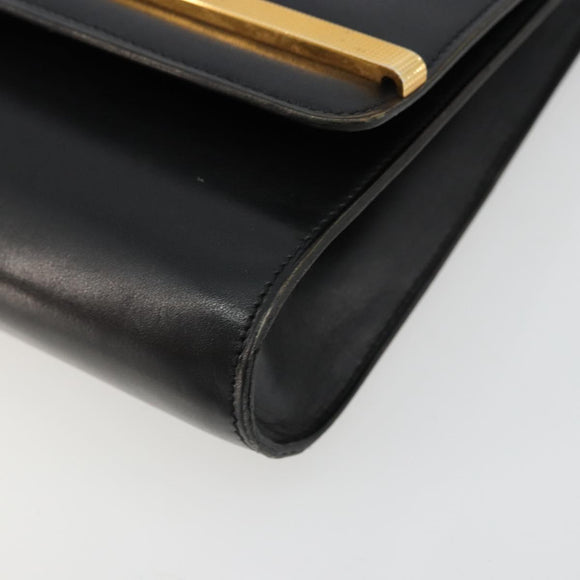 Christian Dior Shoulder Bag Leather Black Gold Auth BA9830