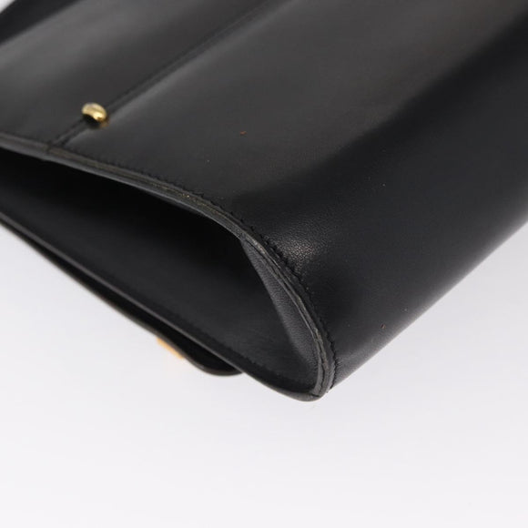 Christian Dior Shoulder Bag Leather Black Gold Auth BA9830