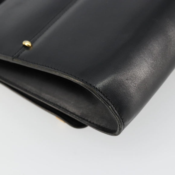 Christian Dior Shoulder Bag Leather Black Gold Auth BA9830